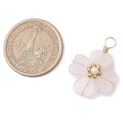Natural Rose Quartz Clover Pendants PALLOY-JF03180-04-1