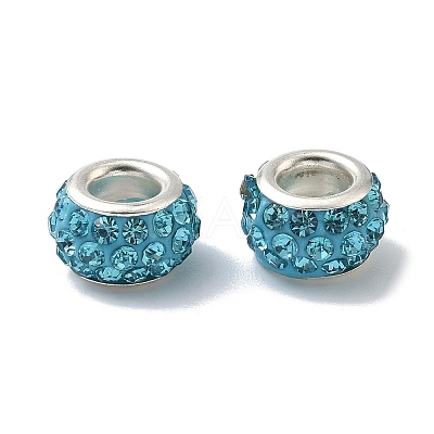 Polymer Clay Rhinestone European Large Hole Beads with Silver Color Plated Brass Cores FPDL-R002-12-1