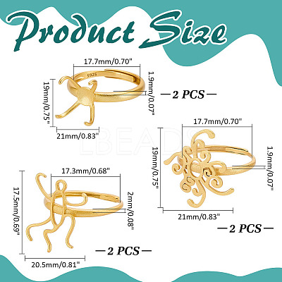 6Pcs 3 Styles Adjustable Brass Ring Components FIND-ME0001-78-1