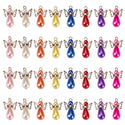 Angel Acrylic Imitation Pearl Pendants PALLOY-TAC0047-1