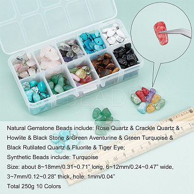 250g 10 Colors Natural & Synthetic Gemstone Beads G-NB0002-58-1