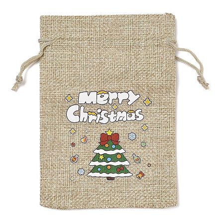 Christmas Printed Burlap Packing Pouches Drawstring Bags ABAG-Q053-02A-03-1