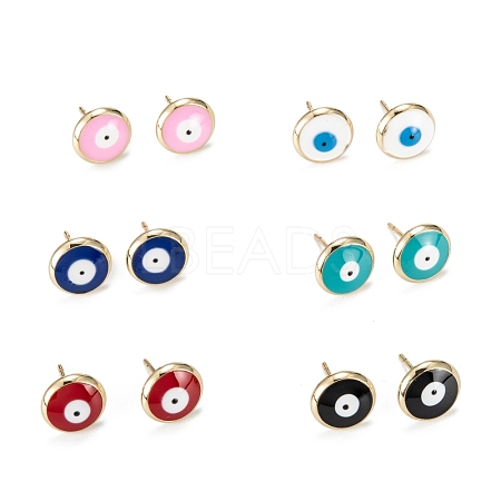 Evil Eye Enamel Stud Earrings for Girl Women EJEW-H126-31G-1