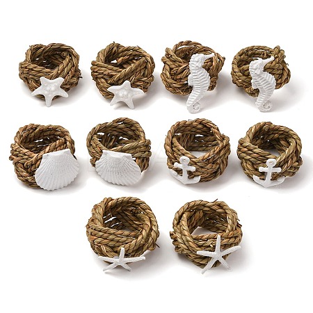 5Pcs 5 Styles Gourd Grass with Opaque Resin Napkin Rings AJEW-PH01702-1