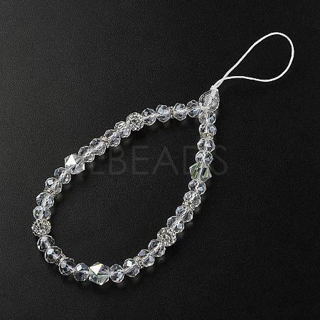 Rondelle Glass & Polymer Clay Rhinestone Beads Phone Hand Strap Chains HJEW-YW0001-05D-1