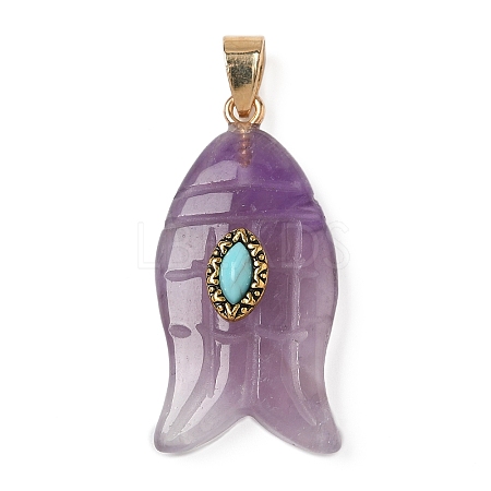 Natural Amethyst & Synthetic Turquoise Carved Pendants G-Z084-01G-08-1