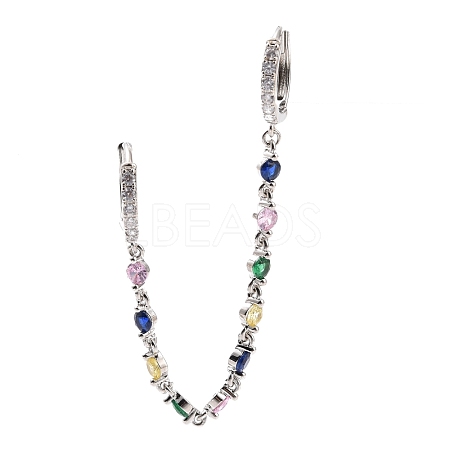 Colorful Cubic Zirconia Dangle Chains Double Hoop Earrings EJEW-C030-14P-1