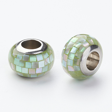 304 Stainless Steel Resin European Beads RPDL-P002-A06-1