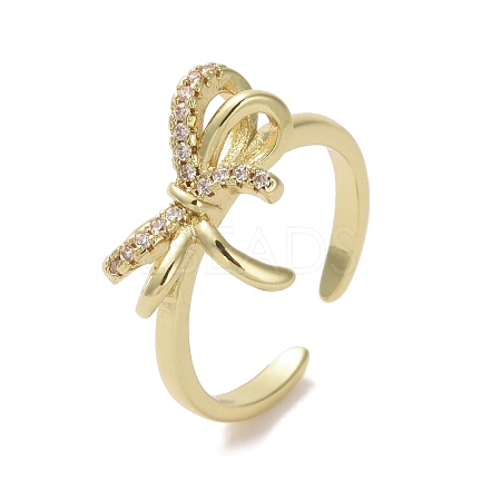 Brass Micro Pave Cubic Zirconia Open Cuff Ring RJEW-K256-58A-G-1