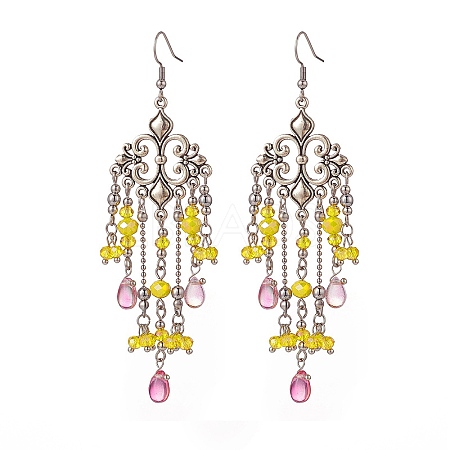 Glass Teardrop Tassel Chandelier Earrings EJEW-TA00184-03-1