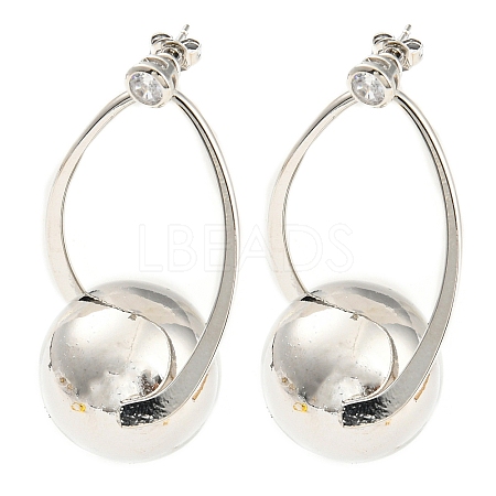 Rack Plating Brass Round Ball Dangle Stud Earrings EJEW-K245-29P-1