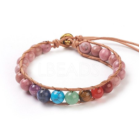 Natural Rhodonite Cord Beaded Bracelets BJEW-E351-02C-1