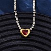 304 Stainless Steel Red & Clear Cubic Zirconia Heart Pendant Necklaces for Women NJEW-Z044-15G-01-2