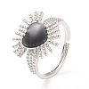 Black Cubic Zirconia Heart Sun Adjustable Ring RJEW-C028-03P-1