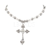 Natural Pearl with Cross Alloy Pendant Necklaces NJEW-JN04813-1