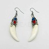 Natural Gemstone Wolf Tooth Shape Dangle Earrings with Real Tibetan Mastiff Dog Tooth FX9729-2-1