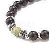 Synthetic Hematite & Natural Wood & Imperial Jasper(Dyed) Round Beaded Stretch Bracelet BJEW-JB07924-4