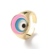 Evil Eye Rack Plating Brass Enamel Cuff Ring for Women RJEW-F143-05G-02-1