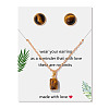 Natural Tiger Eye Round Studs Earrings & Rectangle Pendant Necklaces Sets PW-WG14C31-02-1