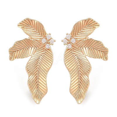 Brass Pave Clear Cubic Zirconia Stud Earring Findings KK-N256-27G-1