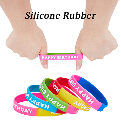 30Pcs 5 Colors Word HAPPY BIRTHDAY Silicone Cord Bracelets Set Wristband BJEW-GF0001-14B-1