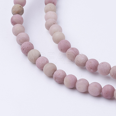 Frosted Natural Rhodonite Round Bead Strands G-G735-09F-4mm-1