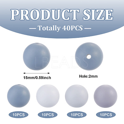 40Pcs 4 Colors Round Silicone Focal Beads SIL-TAD0001-02B-1