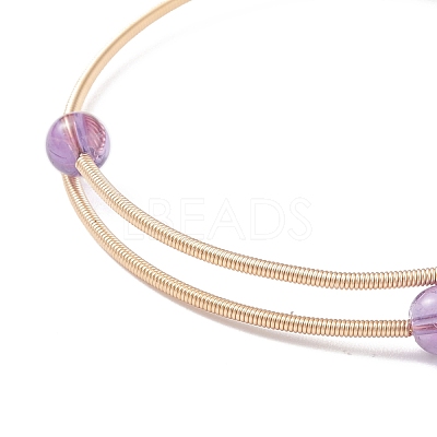 Natural Amethyst Round Beaded Bangle BJEW-JB07840-03-1