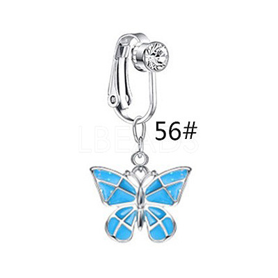 Zinc Alloy Pave Clear Cubic Zirconia and Enamel Butterfly Dangle Clip on Belly Rings FS-WGD716D-06-1