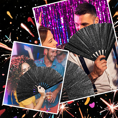 1Pc Bamboo with Oxford Fabric Glitter Powder Folding Fans AJEW-SP0003-77B-1