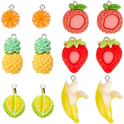 36Pcs 6 Styles Fruits Opaque Resin Pendants RESI-SC0003-36-1