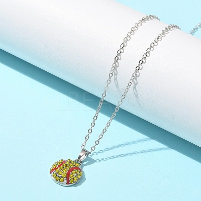 Zinc Alloy Sunflower Rhinestone Sport Ball Pendant Cable Chain Necklaces LS-NJEW-U024-01P-01-1