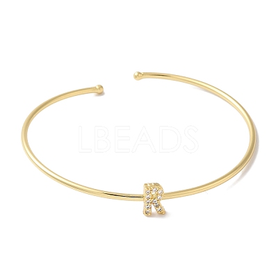Rack Plating Brass Micro Pave Clear Cubic Zirconia Letter Open Cuff Bangles BJEW-A018-01G-R-1