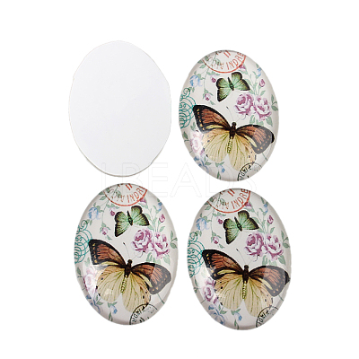 Butterfly Printed Glass Oval Cabochons X-GGLA-N003-18x25-C42-1