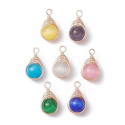 7Pcs 7 Color Cat Eye Pendants PALLOY-TA00103-1