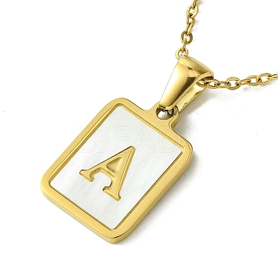 Ion Plating(IP) Rectangle with Initial Letter 304 Stainless Steel Pendant Necklace NJEW-R265-04G-A-1