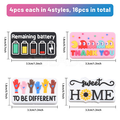 16Pcs 4 Styles Rectangle with Word Food Grade Silicone Focal Beads SIL-CA0004-44-1