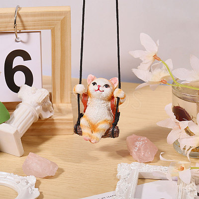 Resin Cat Pendant Decorations HJEW-WH0102-018-1