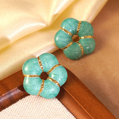 304 Stainless Steel Enamel Flower Stud Earrings EJEW-Z147-03G-1