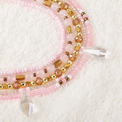 Sparkling Glass Seed Beads 5 Layered Anklet AJEW-SW00006-02-1