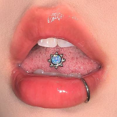 Sun 316L Surgical Stainless Steel with Synthetic Opal Tongue Rings FS-WGFD6E3-12-1