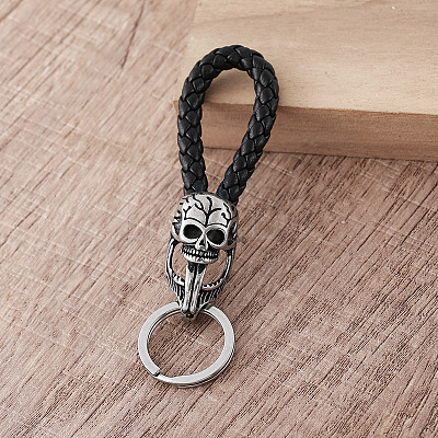 Viking Braided Skull PU Leather Keychains HZ0628-1