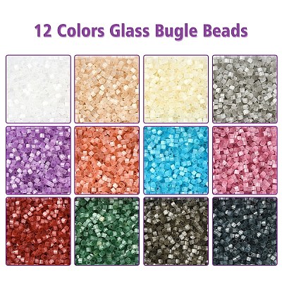 180G 12 Colors Glass Bugle Beads SEED-YW0002-79-1