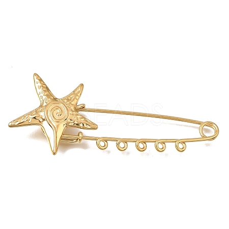 Starfish with Swirl 304 Stainless Steel Safety Pins Brooch Findings SA-CBAB767-06A-G-1