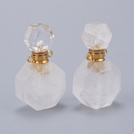 Faceted Natural Quartz Crystal Openable Perfume Bottle Pendants G-I287-06G-A-1