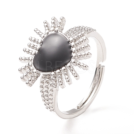 Black Cubic Zirconia Heart Sun Adjustable Ring RJEW-C028-03P-1