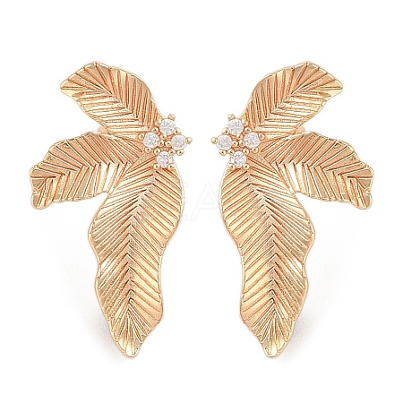 Brass Pave Clear Cubic Zirconia Stud Earring Findings KK-N256-27G-1