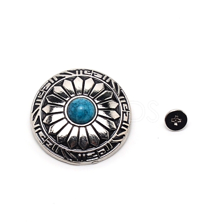 1-Hole Alloy & Turquoise Buttons PALLOY-WH0092-11A-P-1