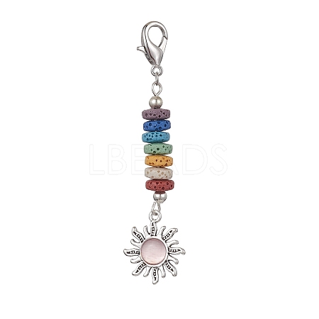 Sun Alloy & Cat Eye Pendant Decoration HJEW-JM01593-04-1