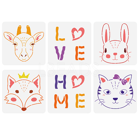 6Pcs 6 Styles Hexagon PET Hollow Out Drawing Painting Stencils DIY-WH0394-0038-1